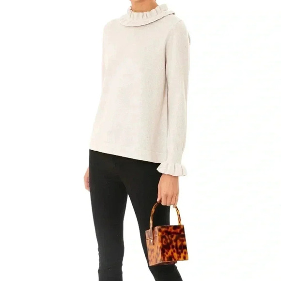 TUCKERNUCK Ivory Gold Shimmer Edie Ruffle Sweater Wool Cashmere Size XS - Picture 8 of 11